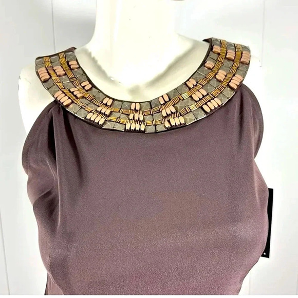 NWT Connected Apparel Brown Beaded Collar stretch Sleeveless Dress sz 8P - Picture 3 of 9